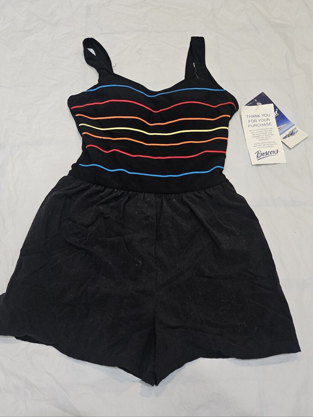 Vtg Gabar Rainbow Stripe One Piece Swim Romper NWT Size 10 Small 2 Pockets